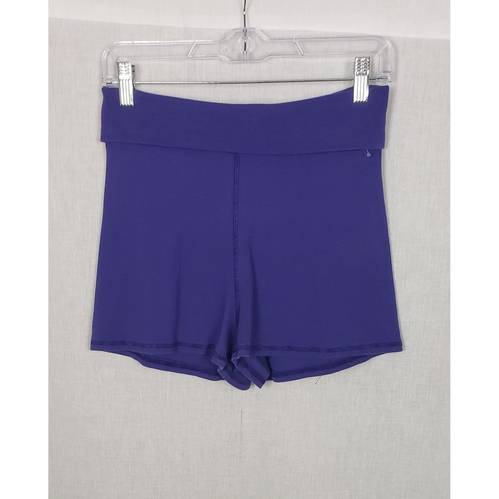 Hard Tail Forever Purple Ribbed Fold Over Yoga Shorts L Athleisure Y2K USA